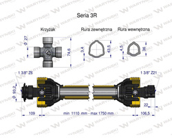 Wał przegubowo-teleskopowy 1110-1750mm 460Nm widłak Z21 od st.maszyny CE WARYŃSKI