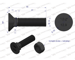 Śruba kpl. płużna podsadzana D 608 M12x50 mm kl.12.9 zastosowanie ząb SX Waryński