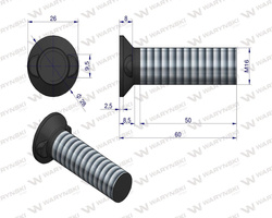 Śruba kpl. płużna dwunoskowa M16x60 mm kl.10.9 Waryński