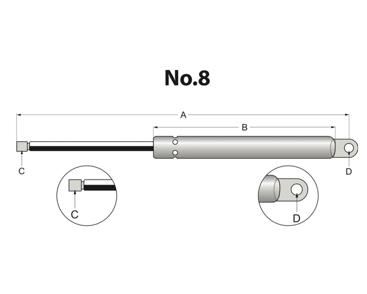 siłownik amortyzator gazowy A=210 B=105 F=220N 3303021M91