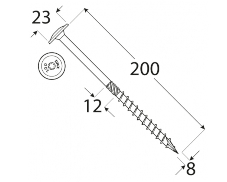 Wkręt ciesielski z łbem talerzowym 8x200 Domax DMX