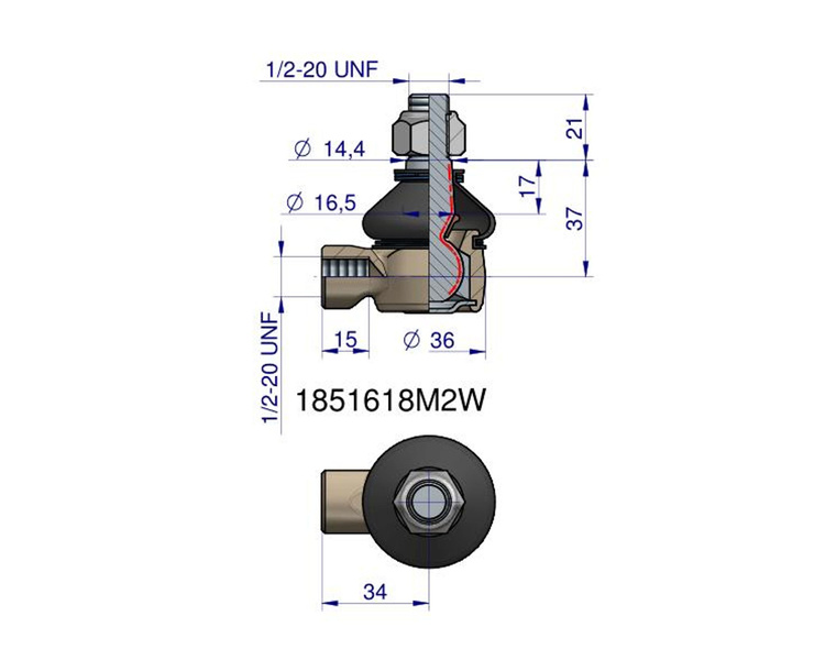 Przegub kierowniczy 34mm 1/2-20 1851618M2W CASE IH WARYŃSKI