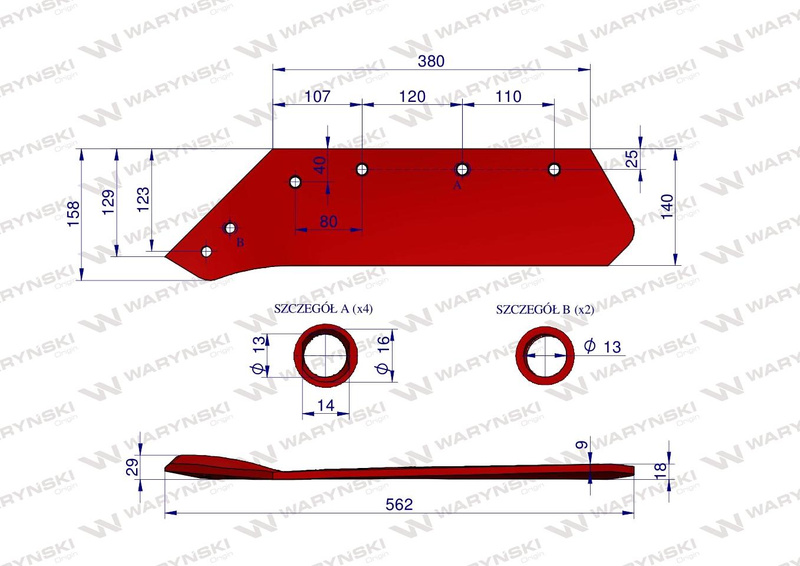 Lemiesz pługa lewy 16" 063018 Kverneland Waryński