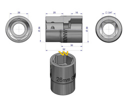 Nasadka sześciokątna 3/4". 26 mm. DIN 3124. Waryński