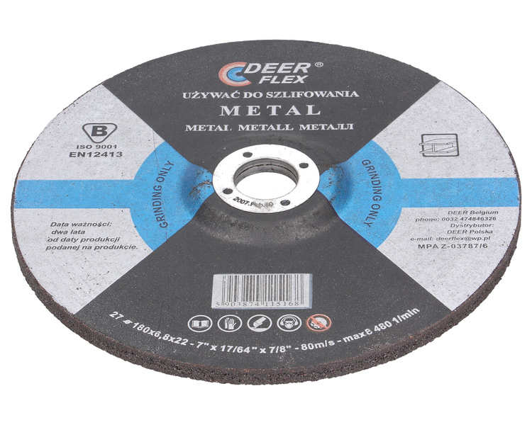 Tarcza ściernica do szlifowania metalu DEER FLEX 180x6.8x22.23mm
