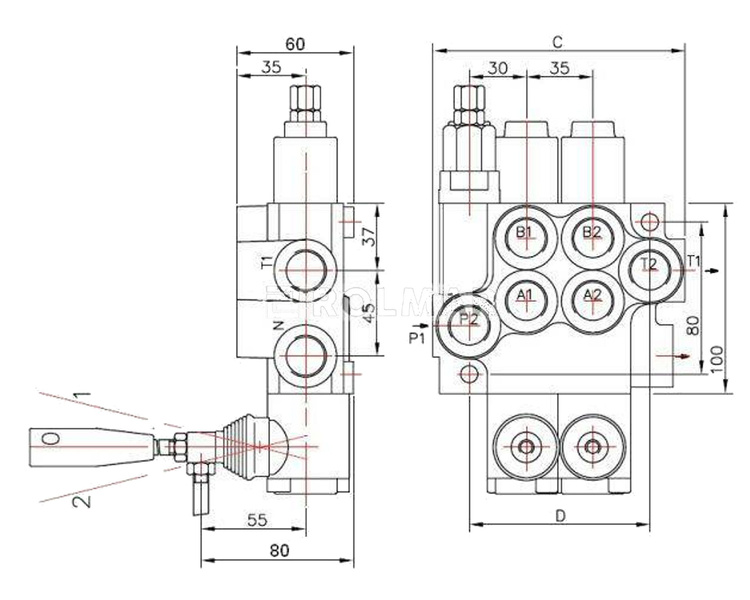 Rozdzielacz hydrauliczny trzysekcyjny z zatrzaskami 40L