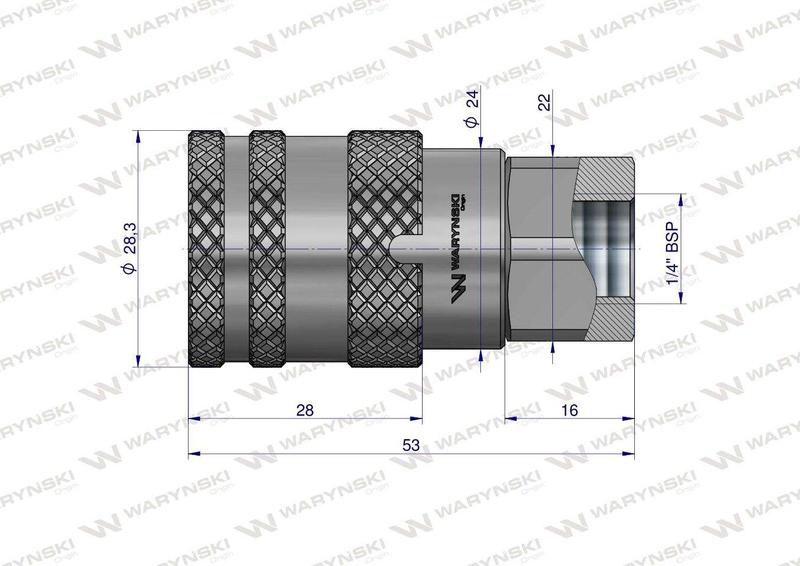 Szybkozłącze hydrauliczne suchoodcinające gniazdo G1/4"BSP gwint wewnętrzny ISO16028 Waryński