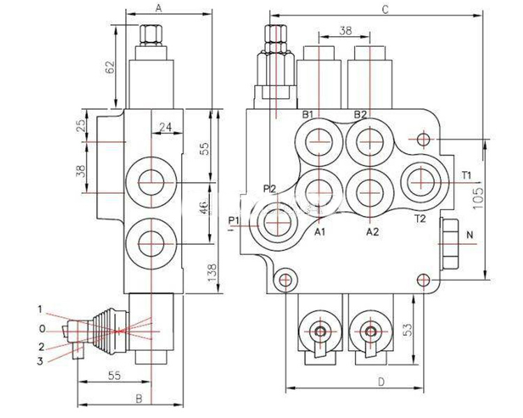 Rozdzielacz hydrauliczny trzysekcyjny 80L