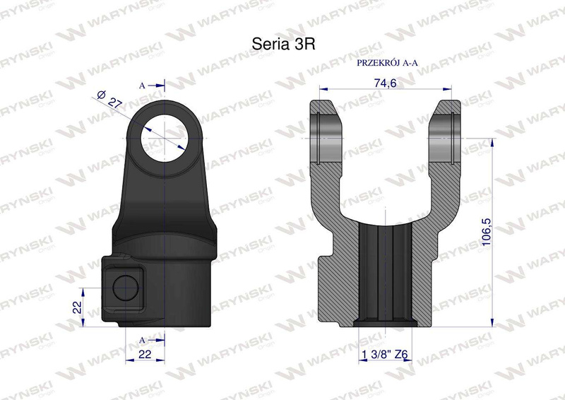 Widłak wału na trzpień 1 3/8 Z6 - 27X74.6  Seria 3R Waryński