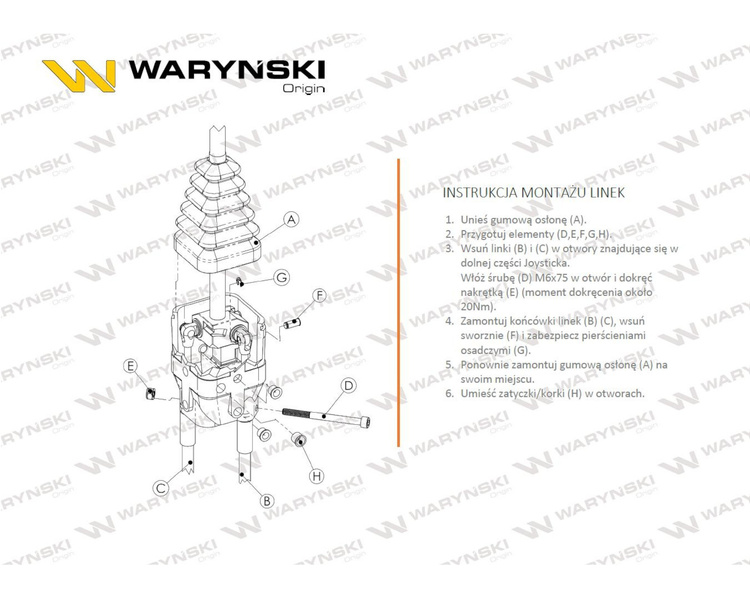 Joystick pod linki zakończone widełkami bez przełącznika (bez przycisku. na widełki IP-6046) Waryński