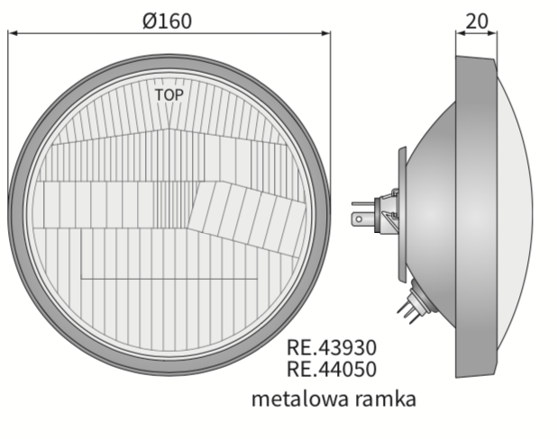 element optyczny reflektora, lampy przedniej lewy R2 Ursus WESEM RE.44030 Ø160mm