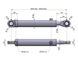 Cylinder hydrauliczny - siłownik dwustronny wspomagania CJF-50/28/200Z Bizon Waryński