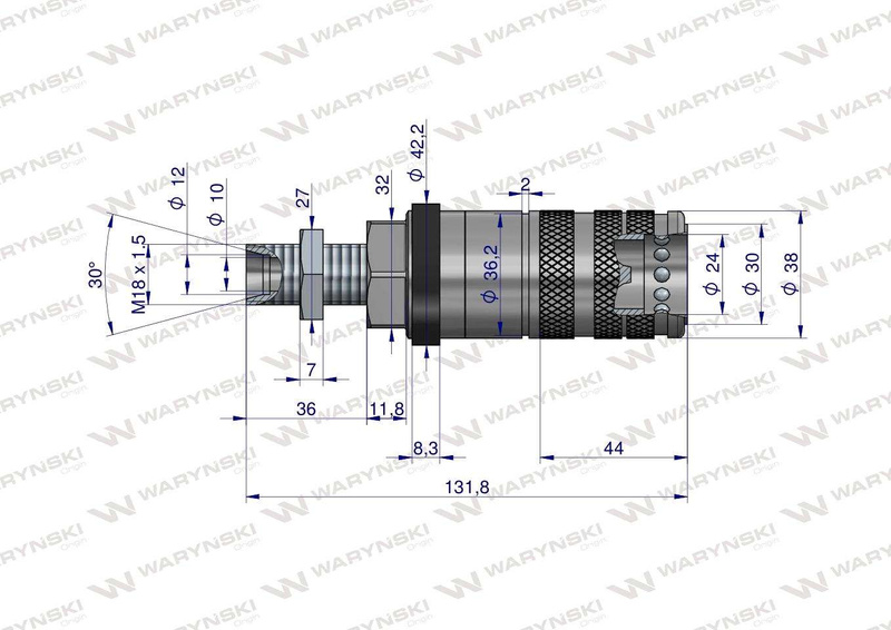 Szybkozłącze hydrauliczne zrywalne seria WIA3CV gniazdo long M18x1.5 gwint zewnętrzny EURO PUSH-PULL Waryński