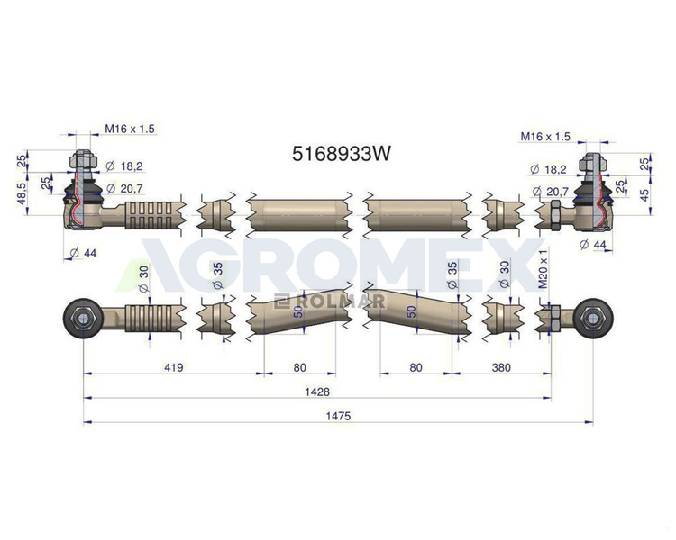 Drążek kierowniczy 1475mm 5168933 WARYŃSKI