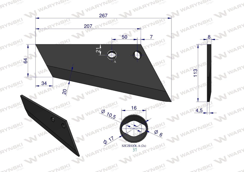 Lemiesz agregatu podorywkowego prawy 240mm 925361 Gruber typ Brodnica RAU WARYŃSKI