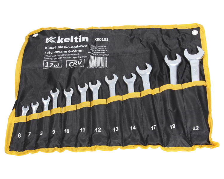 Klucze płasko-oczkowe satynowane 6-22mm 12el. CRV Keltin