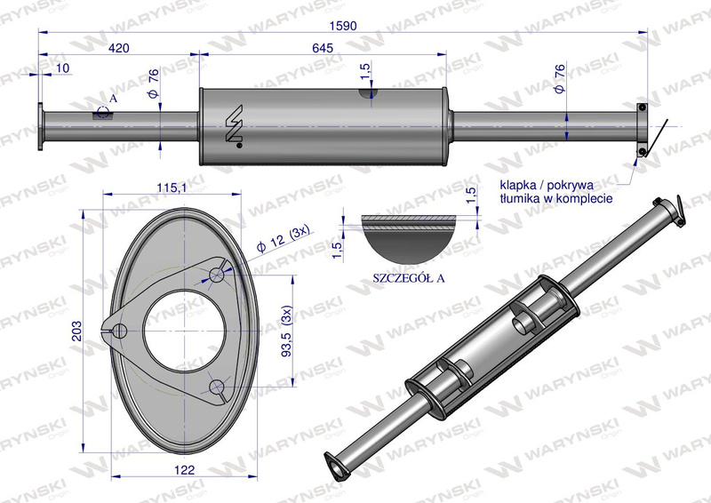 Tłumik TURBO 1676mm 9.8kg C-385 INOX WARYŃSKI 