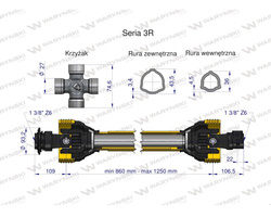 Wał przegubowo-teleskopowy 860-1250mm 460Nm 50250 CE seria 3R WARYŃSKI