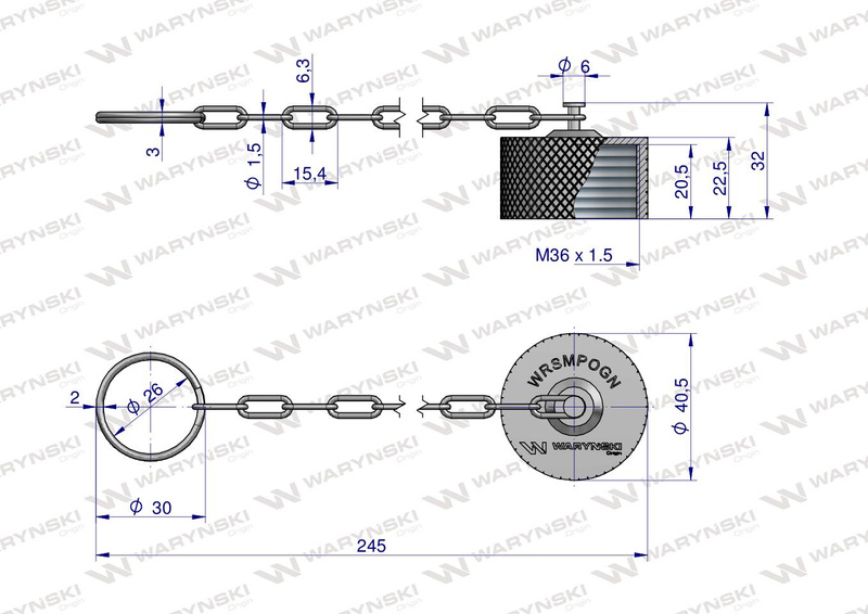 Zawór gniazdo (Bizon) M18x1.5 skręcane (ZSR6160101) z gwintowaną pokrywą/osłoną aluminiową Waryński