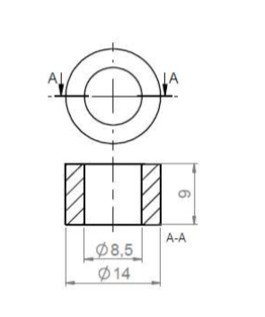 plastikowa tulejka redukcyjna 14-8.5mm do montażu szyby ciągnika, koparki