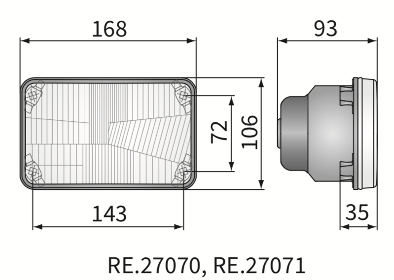 Element optyczny H4 168x106mm, reflektor przedni John Deere WESEM RE.270071 RE56964