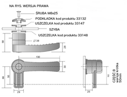 zamknięcie szyby ciągnika, koparki prawe B=50mm