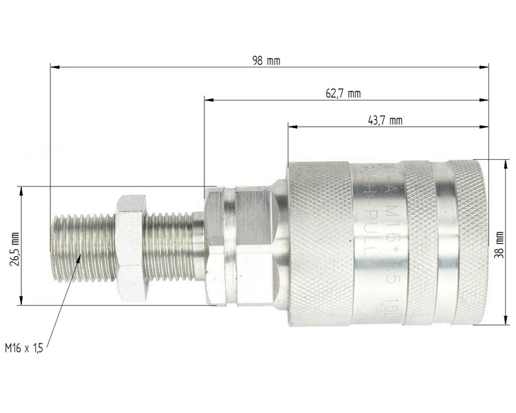 Szybkozłącze hydrauliczne EURO PUSH-PULL long gniazdo M16x1,5