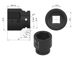 Nasadka udarowa sześciokątna 3/4" 37 mm Waryński