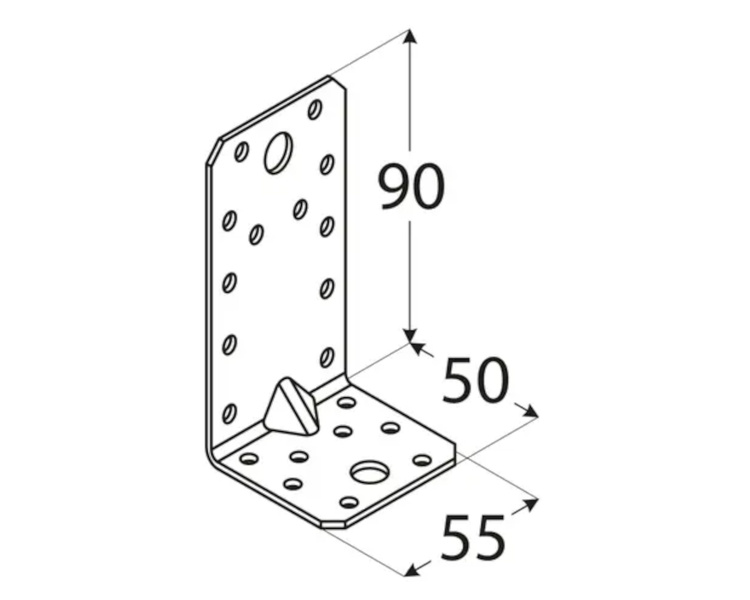 Kątownik łącznik z przetłoczeniem 90x50x55x2,0 dmx