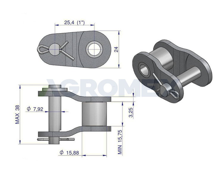 Półogniwo łańcucha wzmocnione P16A-1 ANSI A 80 (R1 1) Waryński