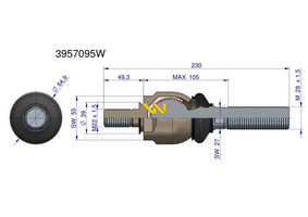 Przegub kierowniczy 230mm- M22x1.5; M28x1.5 3957095 Landini WARYŃSKI