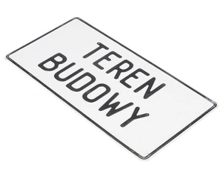 Tablica ostrzegawcza metalowa Teren Budowy biała 28x14 cm