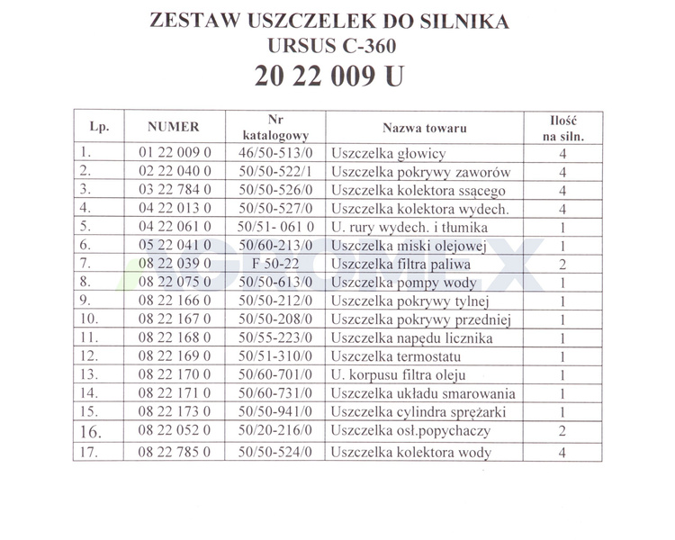 Zestaw uszczelek silnikowych C-360 oryginał Ursus 2022009