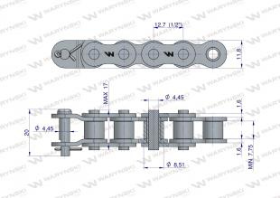 Łańcuch rolkowy 08B-1-30Ps + półogniwo stołu przebierczego zastosowanie Anna Waryński 