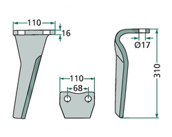 Ząb brony aktywnej prawy Kuhn 180RH-68-R-DURA 310mm