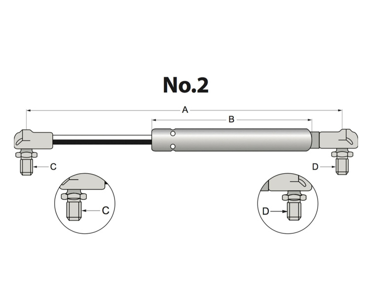 Siłownik gazowy maski JCB 331/27500, 331/63203, A=285 B=140 F=500N