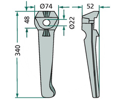 Ząb brony aktywnej prawy Lely 340mm 18018059