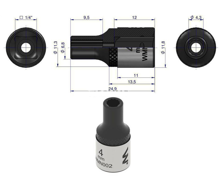 Nasadka dwunastokątna 1/4" 4 mm Waryński