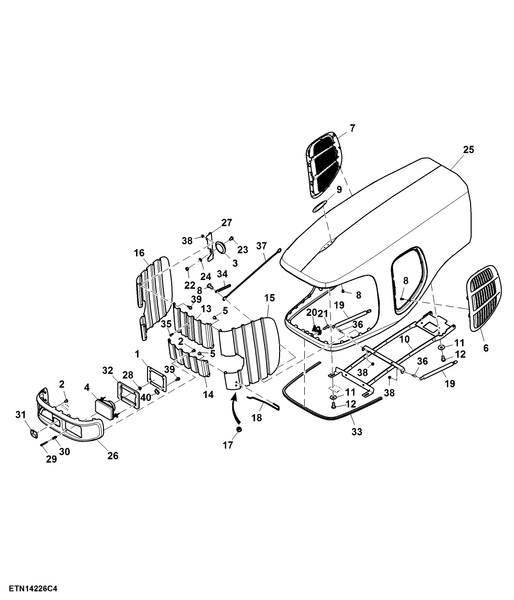 grill przedni dolny, siatka maski John Deere L155181