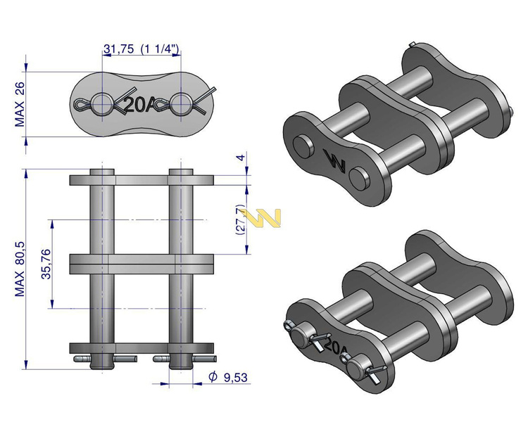 Zamek łańcucha wzmocnionego Z20A-2 ANSI A 100 (R2 1.1/4) Waryński