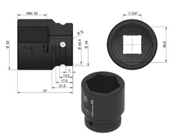 Nasadka udarowa sześciokątna 3/4" 36 mm Waryński