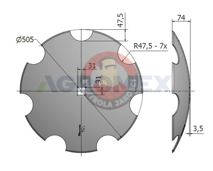 Talerz brony talerzowej uzębiony Z-7 510mm 30x30 stal borowa Waryński