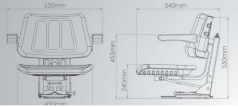 Siedzenie do ciągnika, wózka widłowego amortyzowane mechanicznie z podłokietnikami 22240553