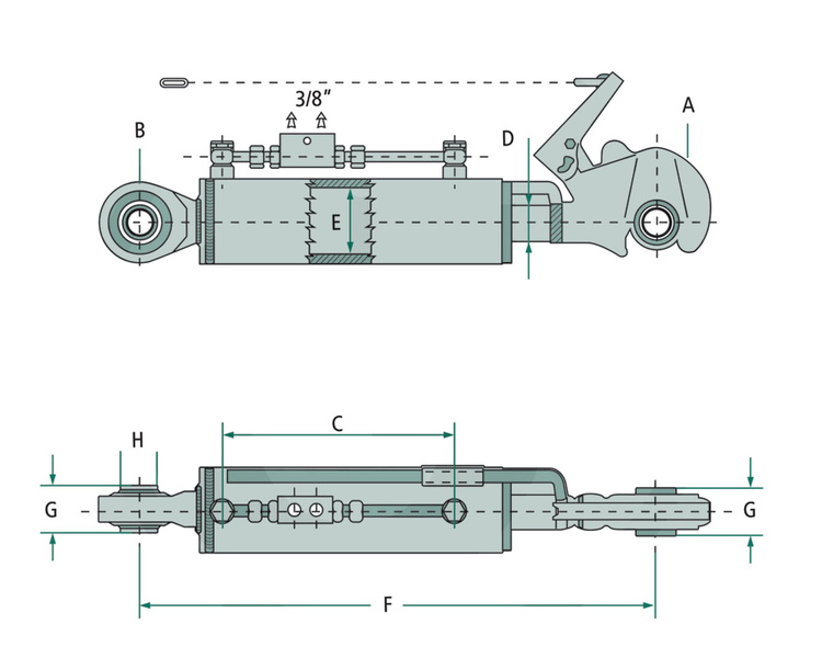 Łącznik górny z hakiem zaczepowym i przegubem kulowym 660-940mm kat. 2-2