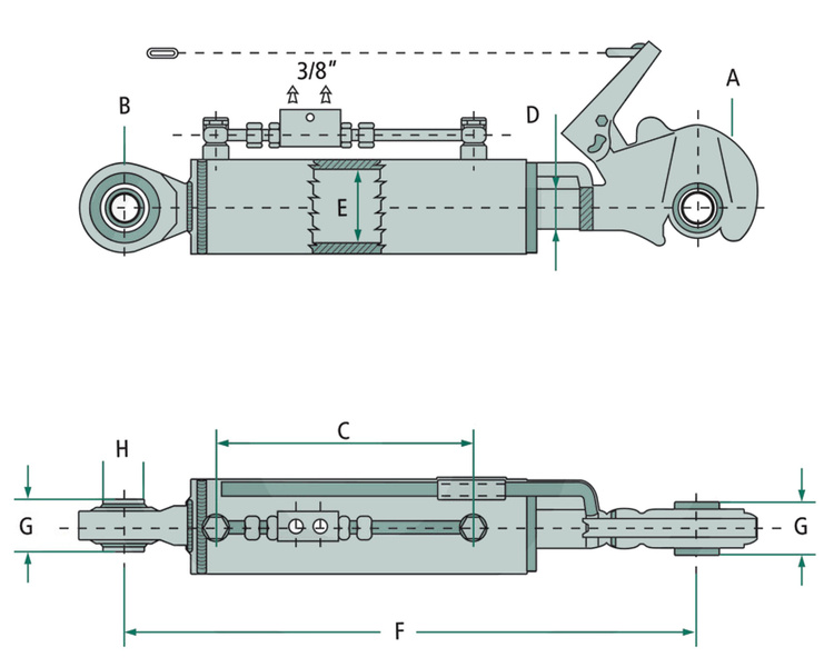 Łącznik górny z hakiem zaczepowym i przegubem kulowym 352-447mm kat. 1-1