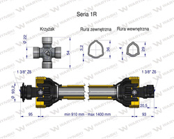 Wał przegubowo-teleskopowy 910-1400mm 210Nm 10260 CE seria 1R WARYŃSKI