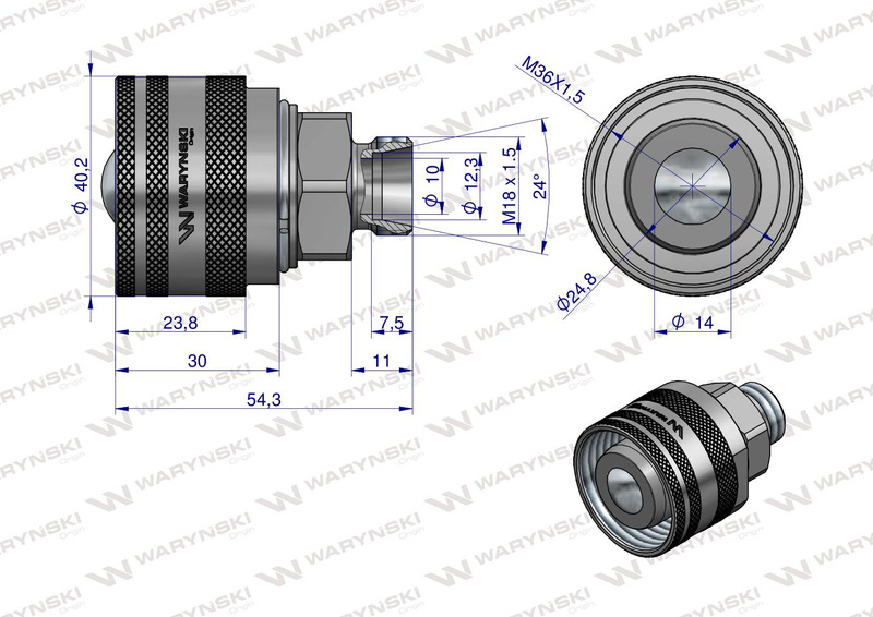 Zawór wtyczka M18x1.5 skręcane z gwintowaną pokrywą aluminiową Waryński