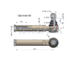 Przegub kierowniczy 207mm M24x1.5L 126144A1 Case WARYŃSKI