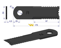 Nóż obrotowy słomy sieczkarnia 175x50x4.5mm otwór 20 HF44443 52900027 New Holland WARYŃSKI