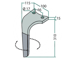 Ząb brony aktywnej prawy Rabe 310mm 84116203